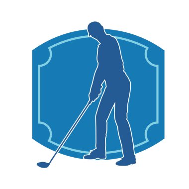 Çizgili arka planı olan bir erkek golf oyuncusunun silueti.