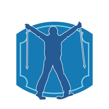 Kar sporu yapan insanların silueti. Kar kayağı yapan insanların silueti.