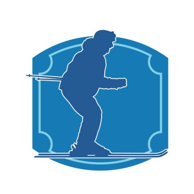 Kar sporu yapan insanların silueti. Kar kayağı yapan insanların silueti.