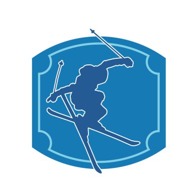 Kar sporu yapan insanların silueti. Kar kayağı yapan insanların silueti.