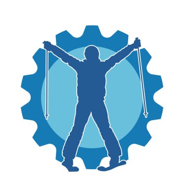 Kar sporu yapan insanların silueti. Kar kayağı yapan insanların silueti.