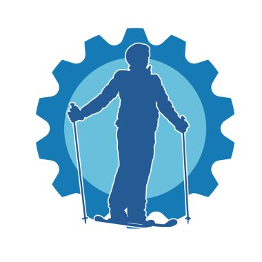 Kar sporu yapan insanların silueti. Kar kayağı yapan insanların silueti.