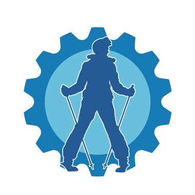 Kar sporu yapan insanların silueti. Kar kayağı yapan insanların silueti.