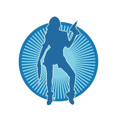 Matkapla çalışan seksi bir kadın işçinin silüeti. Emek kostümü giymiş seksi kadın duruşu silueti..