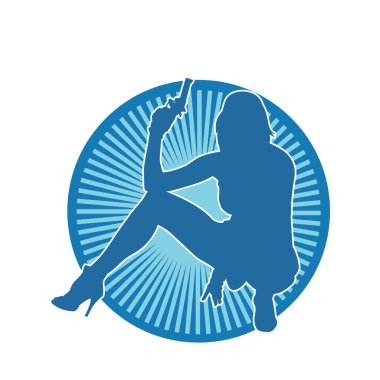 Kadın dövüşçü silueti. Tabanca ya da tabanca taşıyor..