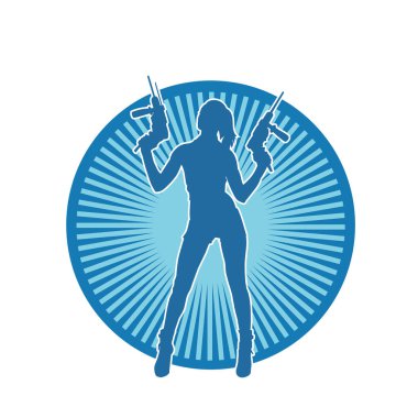 Matkapla çalışan seksi bir kadın işçinin silüeti. Emek kostümü giymiş seksi kadın duruşu silueti..