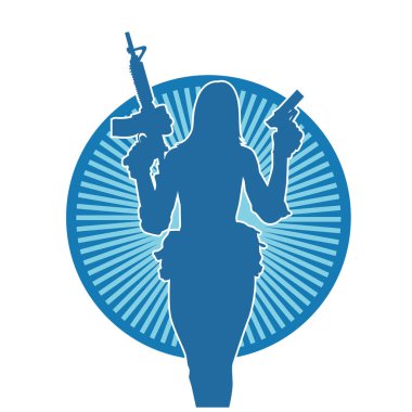 Makineli tüfek taşıyan kadın savaşçının silueti.. 