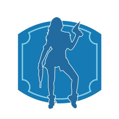 Matkapla çalışan seksi bir kadın işçinin silüeti. Emek kostümü giymiş seksi kadın duruşu silueti..