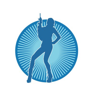 Tüfekli seksi bir kadının silüeti..