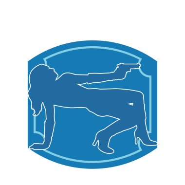 Kadın dövüşçü silueti. Tabanca ya da tabanca taşıyor..