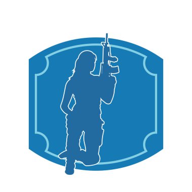 Makineli tüfek taşıyan kadın savaşçının silueti.. 