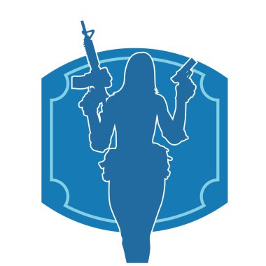 Makineli tüfek taşıyan kadın savaşçının silueti.. 