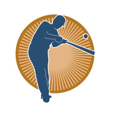 Hareketli bir erkek beyzbol oyuncusunun silueti. Vurucu olarak beyzbol oynayan bir adamın silueti..