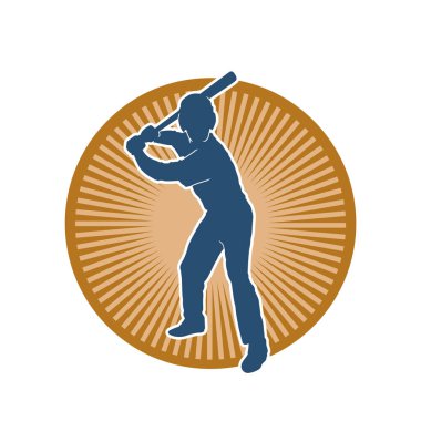 Hareketli bir erkek beyzbol oyuncusunun silueti. Vurucu olarak beyzbol oynayan bir adamın silueti..