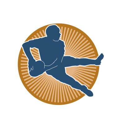 Rugby sporcusunun silueti iş başında. Rugby oynayan sporcu bir adamın silueti..