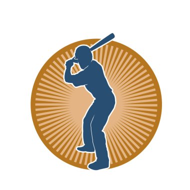 Hareketli bir erkek beyzbol oyuncusunun silueti. Vurucu olarak beyzbol oynayan bir adamın silueti..