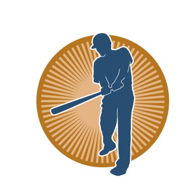 Hareketli bir erkek beyzbol oyuncusunun silueti. Vurucu olarak beyzbol oynayan bir adamın silueti..