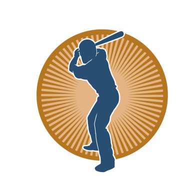 Hareketli bir erkek beyzbol oyuncusunun silueti. Vurucu olarak beyzbol oynayan bir adamın silueti..