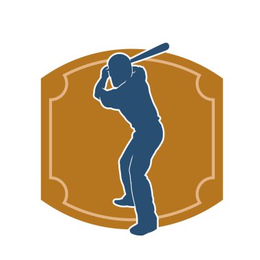 Hareketli bir erkek beyzbol oyuncusunun silueti. Vurucu olarak beyzbol oynayan bir adamın silueti..