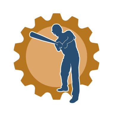 Hareketli bir erkek beyzbol oyuncusunun silueti. Vurucu olarak beyzbol oynayan bir adamın silueti..