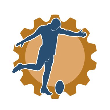 Rugby sporcusunun silueti iş başında. Rugby oynayan sporcu bir adamın silueti..