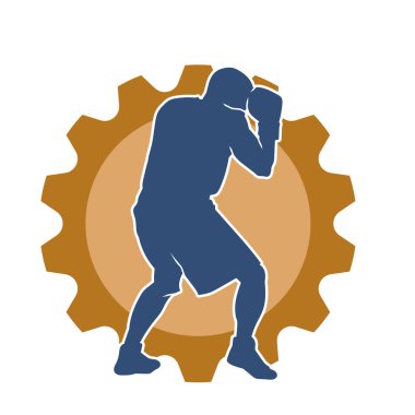 Erkek boks atletinin silueti iş başında. Boks sporu için eldiven giyen kaslı bir adamın silueti..