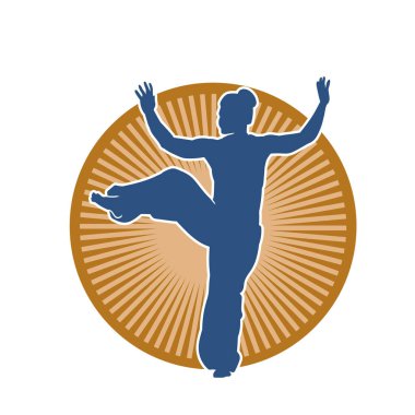 Dövüş sanatlarında çalışan bir kadının silueti. Barehand hareketinin silueti. Dövüş sanatları pratisyeni..