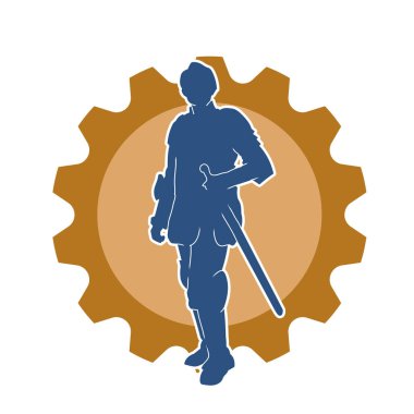 Savaş zırhlı bir şövalyenin silueti. Elinde kılıç var. Kılıç taşıyan bir ortaçağ şövalyesinin silueti..