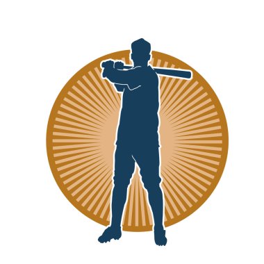 Hareketli bir erkek beyzbol oyuncusunun silueti. Vurucu olarak beyzbol oynayan bir adamın silueti..