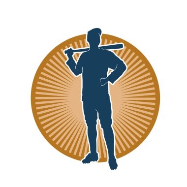 Hareketli bir erkek beyzbol oyuncusunun silueti. Vurucu olarak beyzbol oynayan bir adamın silueti..