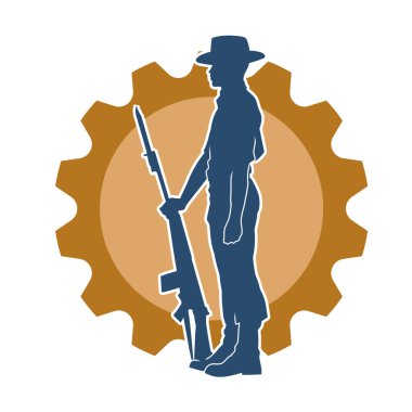 Tüfekli ve kovboy şapkalı bir erkek asker silueti..