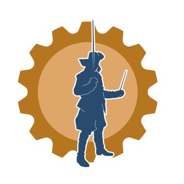 Kılıç taşıyan bir ortaçağ askeri ya da savaşçısının silueti. Şapkalı, korsan kostümlü bir erkek mankenin silueti..