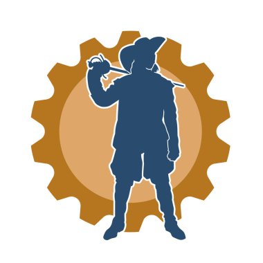 Kılıç taşıyan bir ortaçağ askeri ya da savaşçısının silueti. Şapkalı, korsan kostümlü bir erkek mankenin silueti..