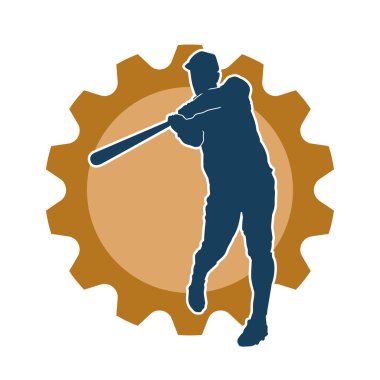 Hareketli bir erkek beyzbol oyuncusunun silueti. Vurucu olarak beyzbol oynayan bir adamın silueti..