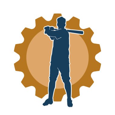 Hareketli bir erkek beyzbol oyuncusunun silueti. Vurucu olarak beyzbol oynayan bir adamın silueti..