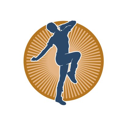 Hareketli bir kadın dansçının silueti. Dans eden zayıf bir kadının silueti..