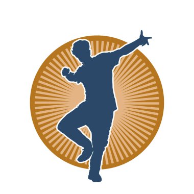 Hareket halindeki bir erkek dansçının silueti. Dans eden zayıf bir adamın silueti..