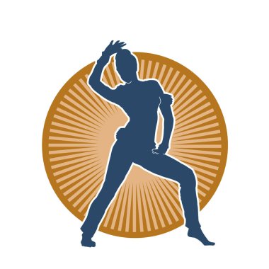 Hareketli bir kadın dansçının silueti. Dans eden zayıf bir kadının silueti..