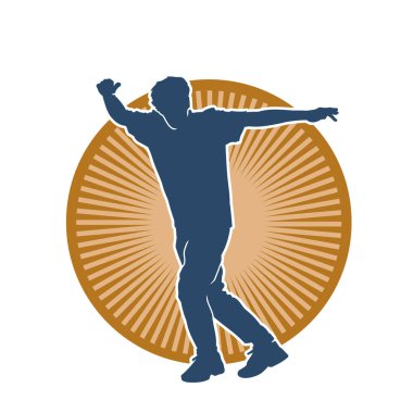 Hareket halindeki bir erkek dansçının silueti. Dans eden zayıf bir adamın silueti..