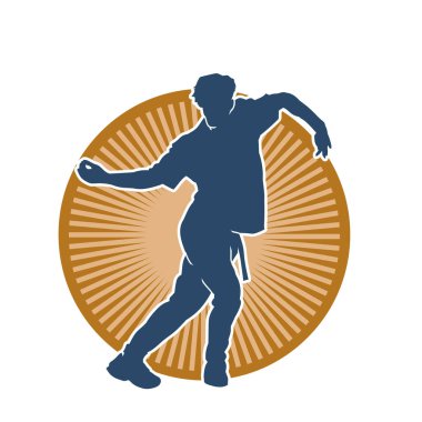 Hareket halindeki bir erkek dansçının silueti. Dans eden zayıf bir adamın silueti..