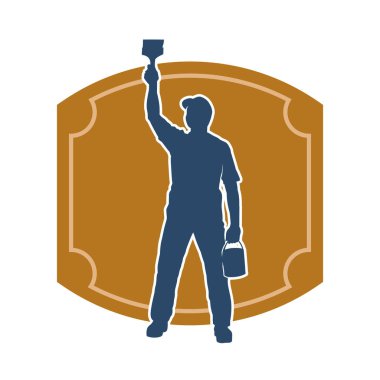 Boya işi yapan bir erkek işçinin silüeti. Bir iç ressamın silueti..