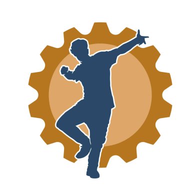 Hareket halindeki bir erkek dansçının silueti. Dans eden zayıf bir adamın silueti..