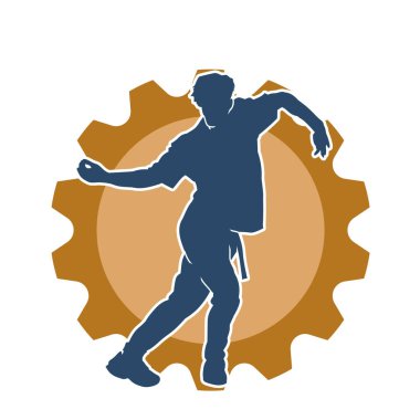 Hareket halindeki bir erkek dansçının silueti. Dans eden zayıf bir adamın silueti..