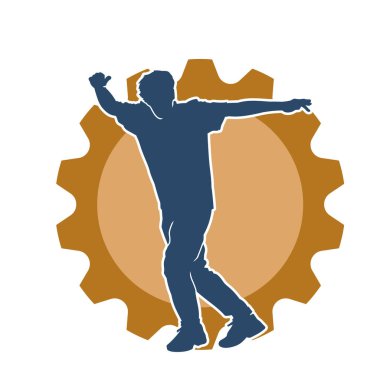 Hareket halindeki bir erkek dansçının silueti. Dans eden zayıf bir adamın silueti..