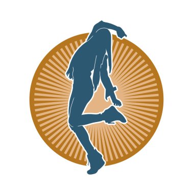 Hareketli bir kadın dansçının silueti. Dans eden zayıf bir kadının silueti..