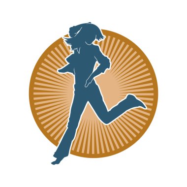 Hareketli bir kadın dansçının silueti. Dans eden zayıf bir kadının silueti..