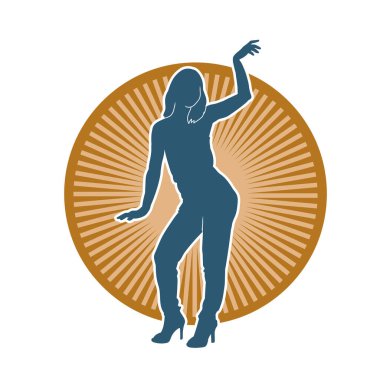 Hareketli bir kadın dansçının silueti. Dans eden zayıf bir kadının silueti..