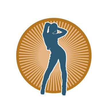 Hareketli bir kadın dansçının silueti. Dans eden zayıf bir kadının silueti..