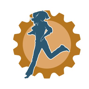 Hareketli bir kadın dansçının silueti. Dans eden zayıf bir kadının silueti..