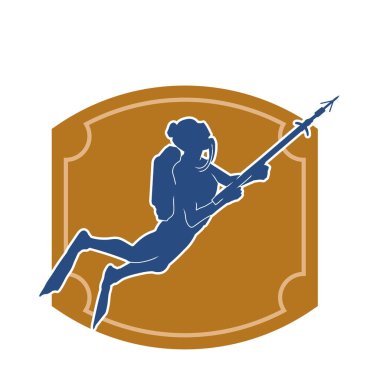 Silhouette of a woman diver carrying leister or underwater spear weapon while  clipart